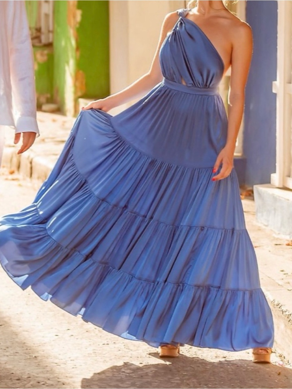 Blue One-Shoulder Maxi Dress